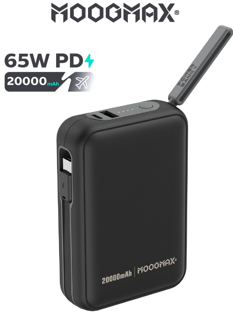 موجماكس باور بانك 20000 مللي امبير بشحن سريع 65 واط. بطاريه متنقله بكيبل شحن مدمج ومنفذين شحن (شاحن تايب سي & شاحن يو اس بي). شاحن متنقل صغير جدا بمؤشر شحن لنسبة الشحن. بطارية شحن بتعليقة. بنك طاقة بحماية ضد الجهد العالي والكهرباء الزائدة. بور بانك يسمح بحمله في الطائرات واثناء السفر. - Image 1